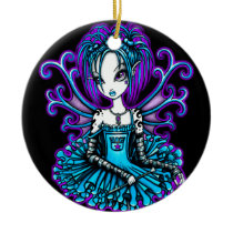 piper, fairy, tutu, checker, board, teal, faery, faerie, fae, pixie, fantasy, art, myka, jelina, mika, big, eyed, faeries, Ornament with custom graphic design