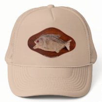 Piranha fish as trophy on wood isolated mesh hats