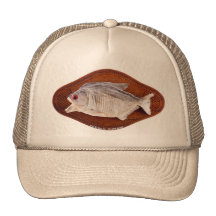 Piranha fish as trophy on wood isolated mesh hats