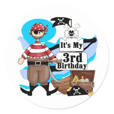 Pirate 3rd Birthday Tshirts and Gifts Round Stickers