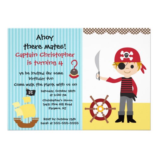 Pirate Ahoy Mates Birthday Party Invitation Boy
