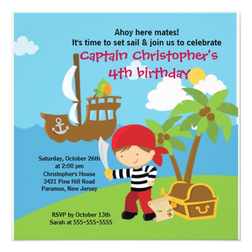 Pirate Ahoy Mates Birthday Party Invitation Boy