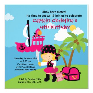 Pirate Ahoy Mates Birthday Party Invitation Girl