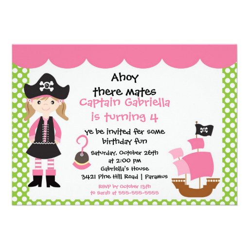 Pirate Ahoy Mates Birthday Party Invitation Girl