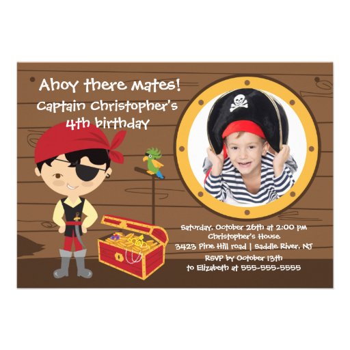 Pirate Ahoy Mates Boy Photo Birthday Party Personalized Announcements (front side)