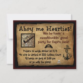 Pirate Ahoy Me Hearties! Party Invites