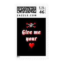 Pirate and hearts postage stamps