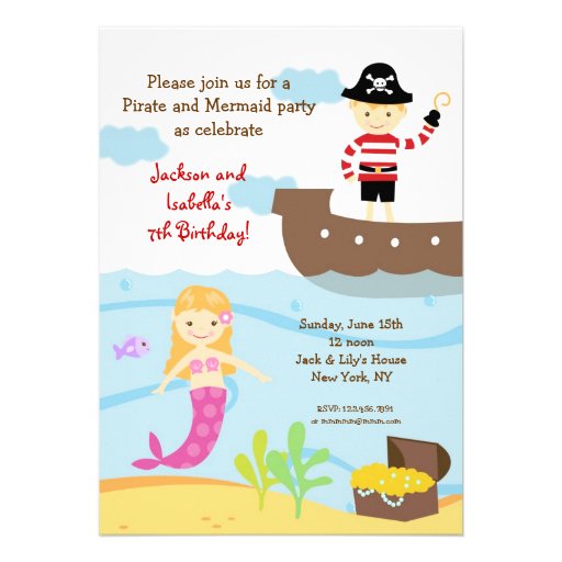 Pirate and Mermaid Birthday Party Invitations