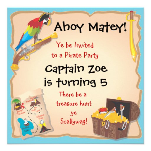 Pirate Birthday Party and Treasure Hunt Invites