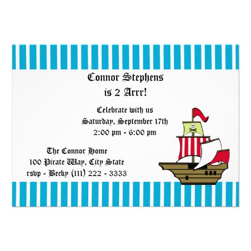 Pirate Birthday Ship Photo Custom Invites