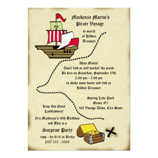 Pirate Birthday Voyage Map Invites