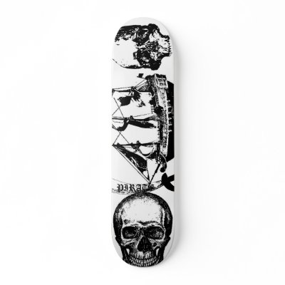 Pirate black and white skull's with ship and sword skateboard by grandhelm