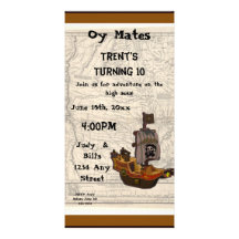 Pirate Boat and Map Birthday Custom Photo Card