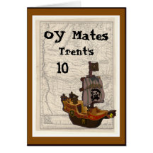 Pirate Boat and Map Birthday Greeting Cards