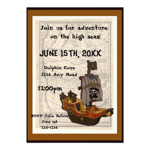 Pirate Boat and Map Birthday Personalized Announcements