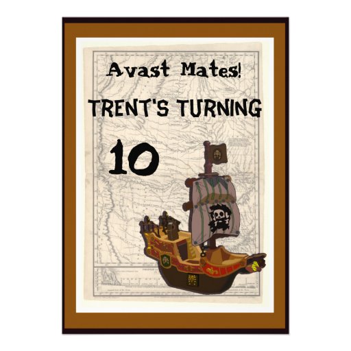 Pirate Boat and Map Birthday Personalized Announcements