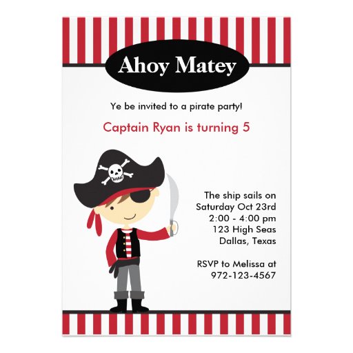 Pirate Boy BIrthday Invitations