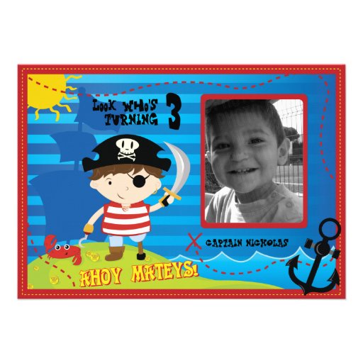 Pirate Boy Birthday Party Invitation, Ahoy Mateys!