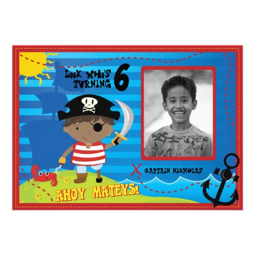Pirate Boy Birthday Party Invitation, Ahoy Mateys! (front side)
