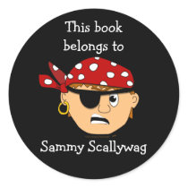 Pirate Boy Custom Bookplate Template for Kids Round Stickers
