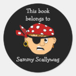 Pirate Boy Custom Bookplate Template for Kids Round Stickers