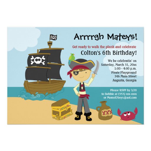 Pirate Boy's Birthday Invitation 5x7