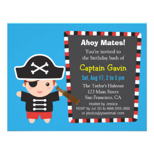 Pirate Captain Boy Birthday Party Invitations