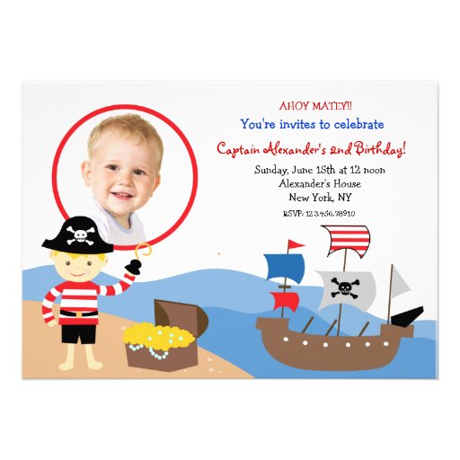 Pirate Captain Photo Birthday Party Invitations
