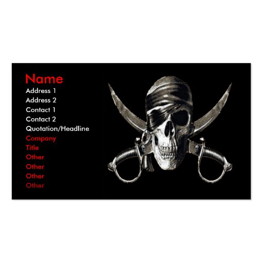 Pirate Card 2 - (no fishts on it) Business Card Template (front side)