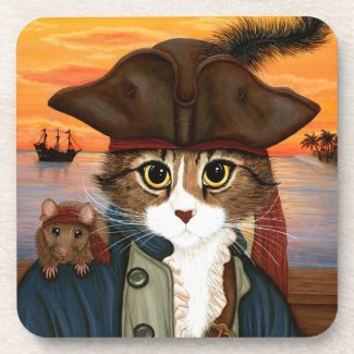 Pirate Cat & Rat, Captain Leo Fantasy Art Coasters fuji_coaster