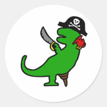 Pirate Dinosaur Round Sticker