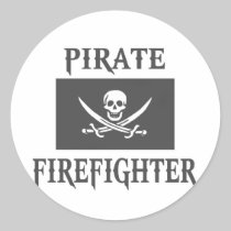 Pirate Firefighter Round Stickers