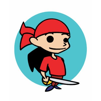 A cute cartoon pirate girl, perfect for kids who love to play at pirates.