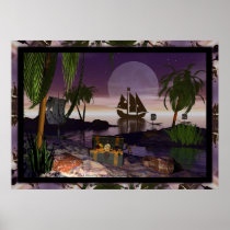 historian, pirate, island, david, wilder, ship, ships, fantasy, purple, treasure, medievil, pirates, islands, palm, tree, trees, sunset, sunsets, sunrise, sunrises, chest, skull, skulls, skeleton, skeletons, boat, boats, art, moon, moons, sky, skies, jewels, jewel, sword, swords, sand, beach, beaches, gold, Poster with custom graphic design