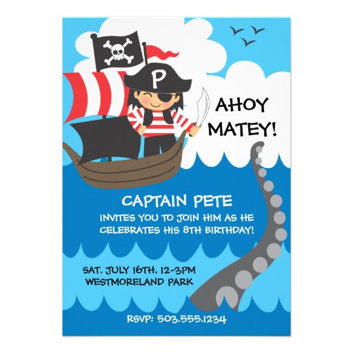 Pirate Kid Birthday Invitations