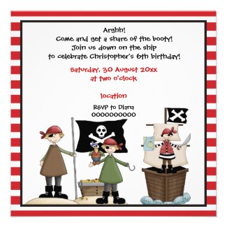 Pirate kids birthday party invitation- red border