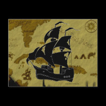 Pirate Map #1, Tattered Ship postcards
