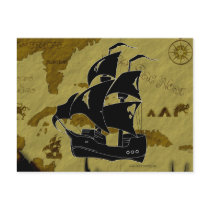 Pirate Map #1, Tattered Ship postcards