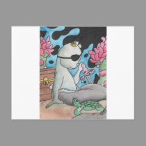 Pirate Mercat and turtle postcards