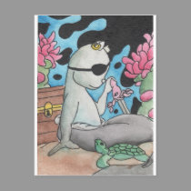 Pirate Mercat and turtle postcards