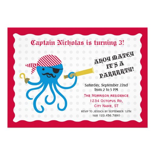 Pirate Octopus Birthday Party Invitation