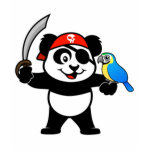 This cute panda is dressed up as a panda. He's holding a large sword in one hand and has a parrot on the other arm. How cute is that? This adorable panda makes a great gift for everyone who likes pirates or pandas.