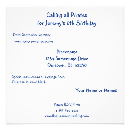 Pirate Party Invitations blue