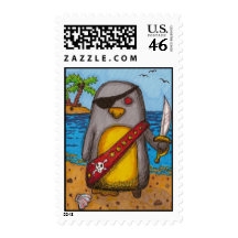 Pirate Penguin Postage Stamp