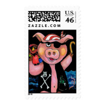 Pirate Pig & His Parrot Postage Stamp