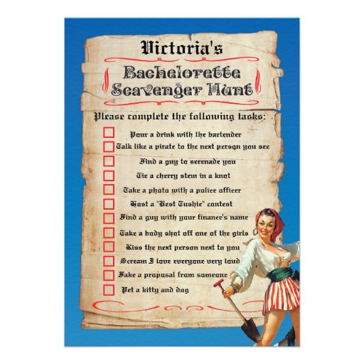 Pirate Pin Up Bachelorette Scavenger Hunt Invites
