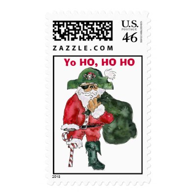 Pirate Santa Cartoon Postage Stamp by zooogle