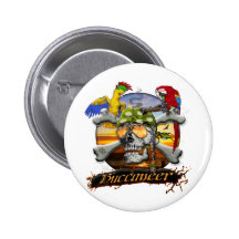 Pirate Scull and Parrots Button