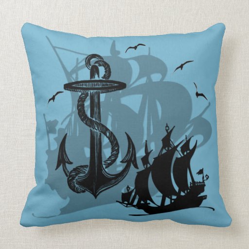 Pirate Ship & Anchor Black Silhouette Throw Pillow Zazzle