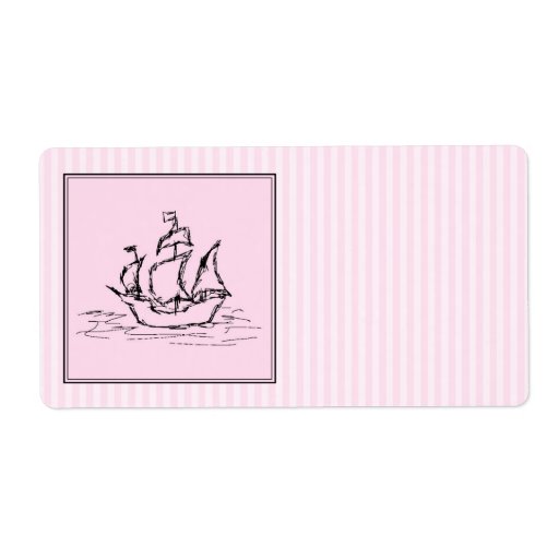 Pirate Ship. Black and Pink. Shipping Labels Zazzle